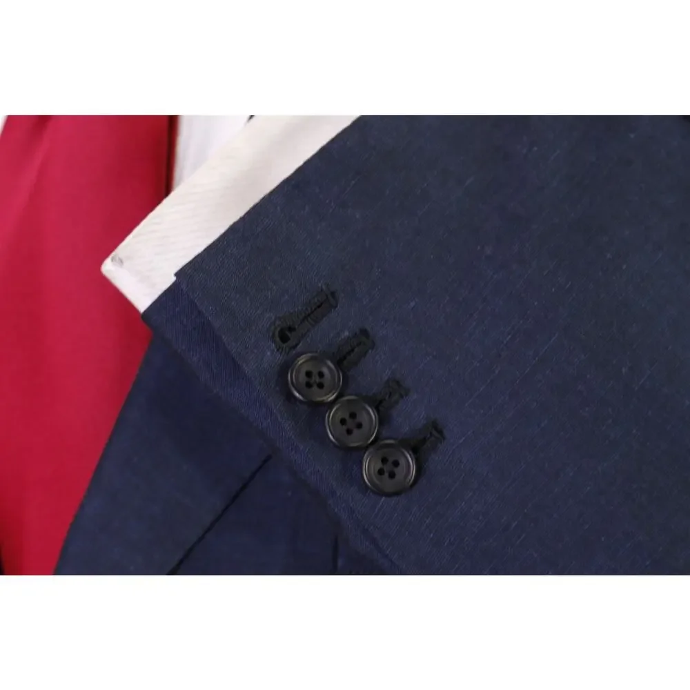 Edgar Pomeroy Bespoke Midnight Blue Silk Linen Iridescent Handmade Suit 38S